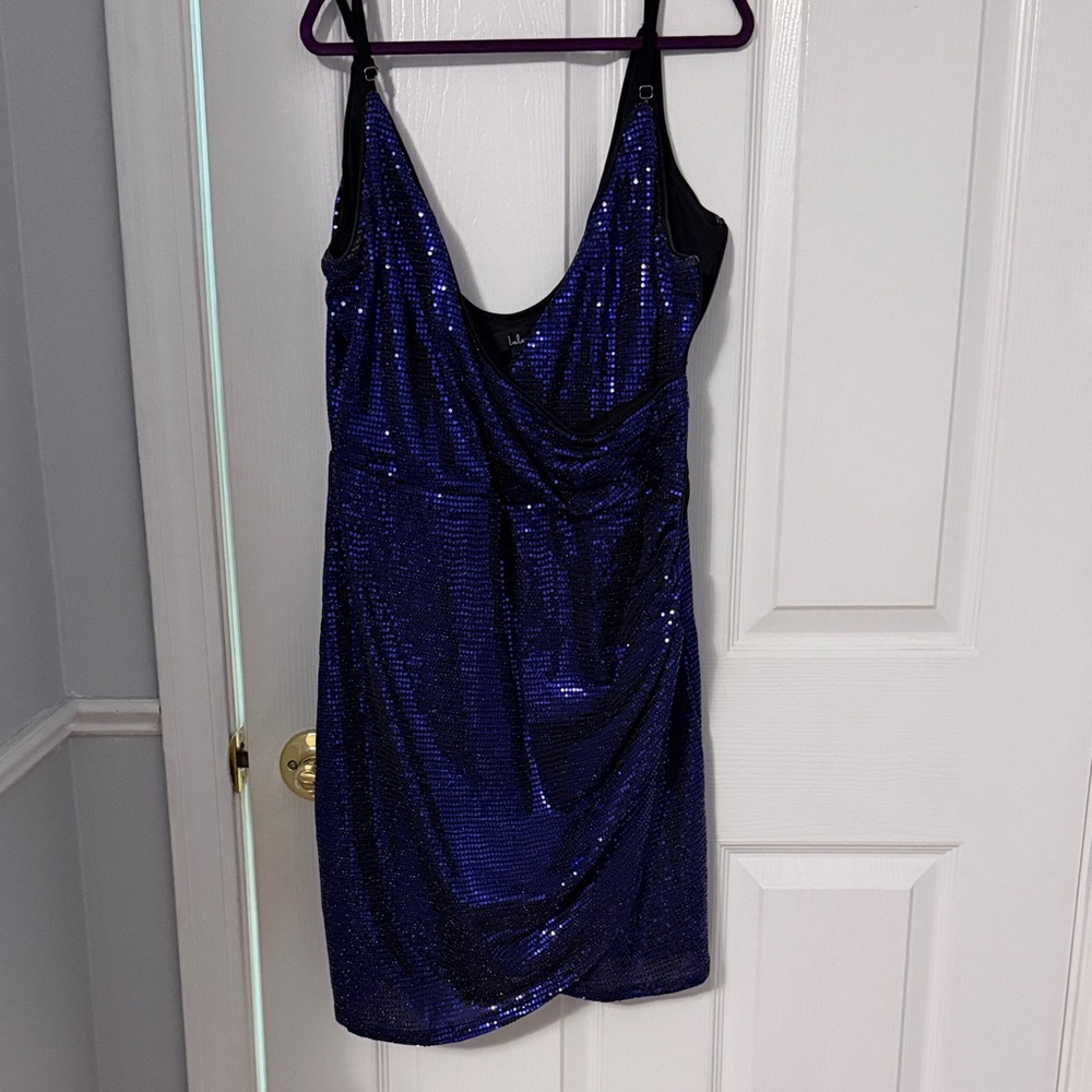 Lulu's Royal Blue Sequin Cowl Mini Dress